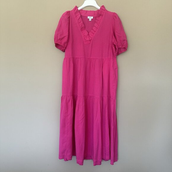 Crown & Ivy Dresses & Skirts - Crown & Ivy Women M Cottagecore Pink Tiered Ruffle Dress Pockets Puff Sleeve
